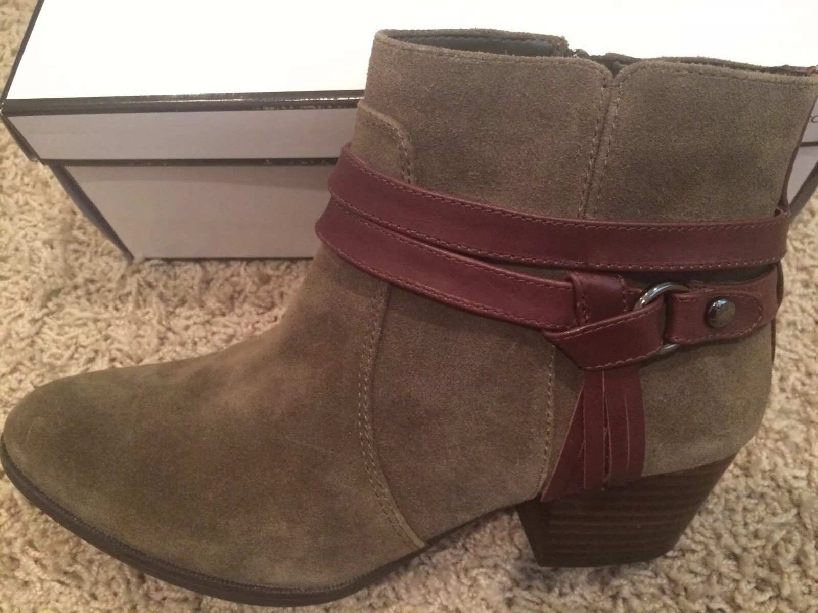 Alex Marie Suede Ankle Boots w/Tassels&Zipper. Sz 8.5M “Olive/Whiskey”Orig. Box.