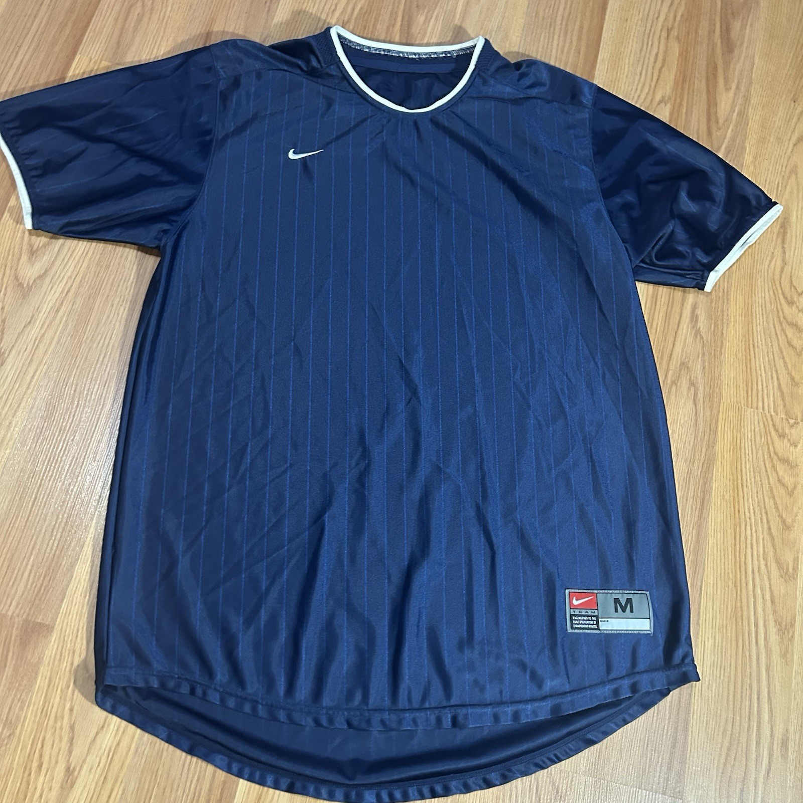 Vtg Nike Jersey Medium Blue Shiny Dazzle Shimmer Stripe Team Blank