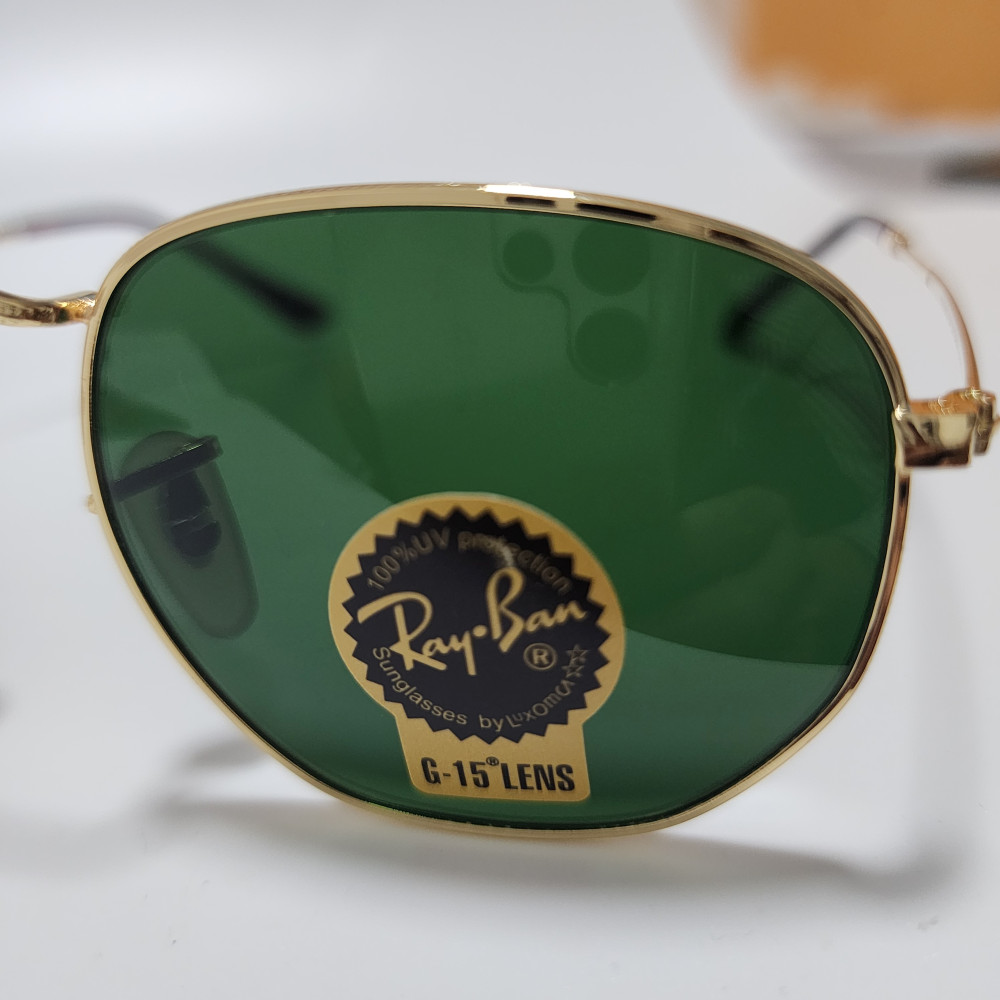 Ray-Ban RB3548N Hexagonal Sunglasses Gold Frame Glass Green Lens 51 mm