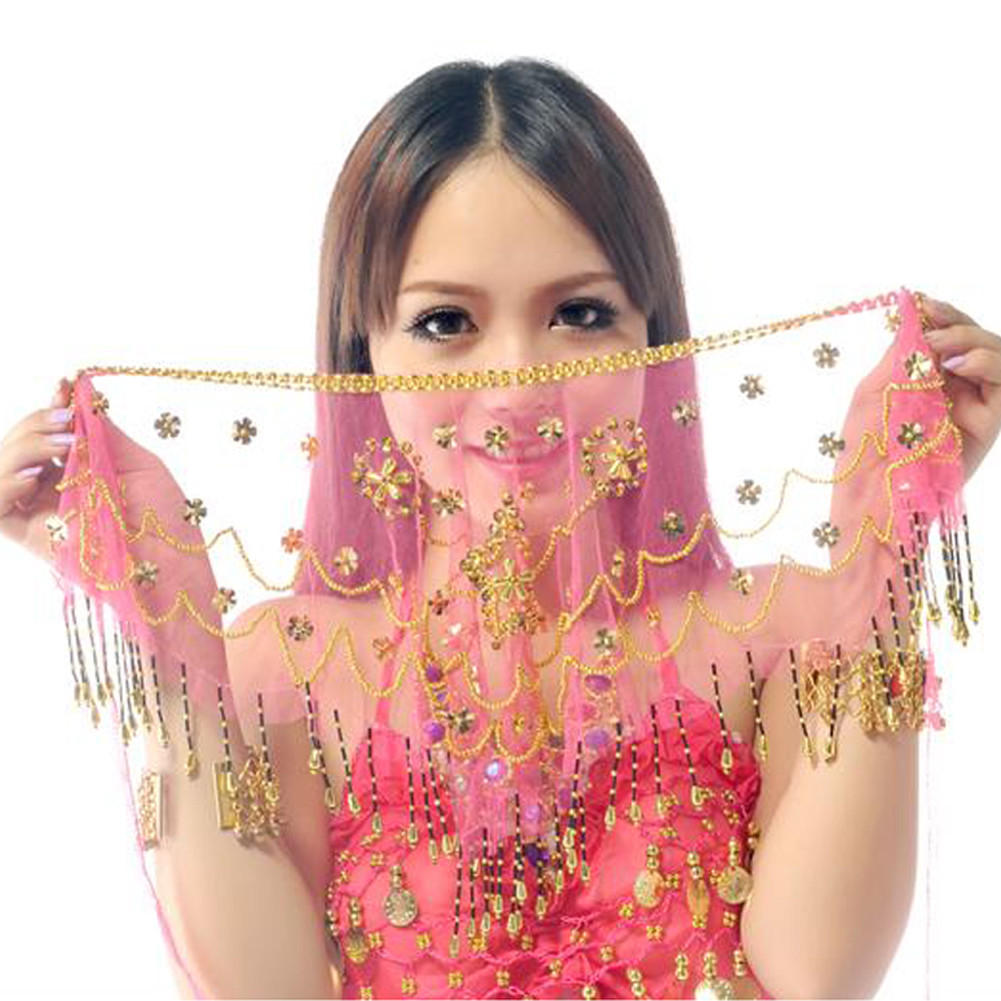 Belly Dance Face veil Shawl Scarf Transparent Face Cloth with Beads and Sequins