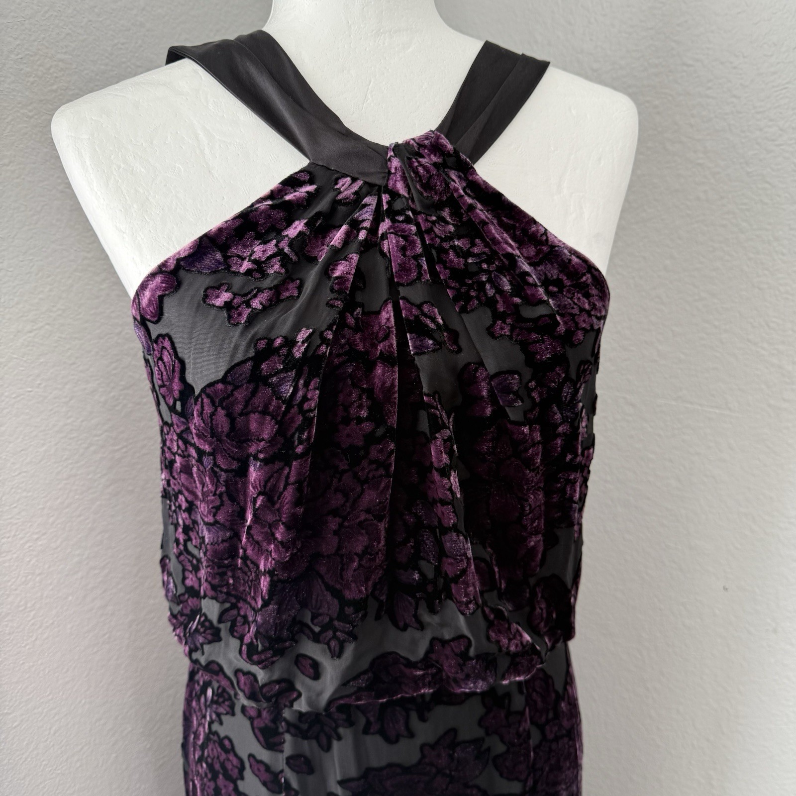 Aidan Mattox Purple Burnout Velvet Maxi Dress Gown Whimsigoth Gothic 4 Vtg