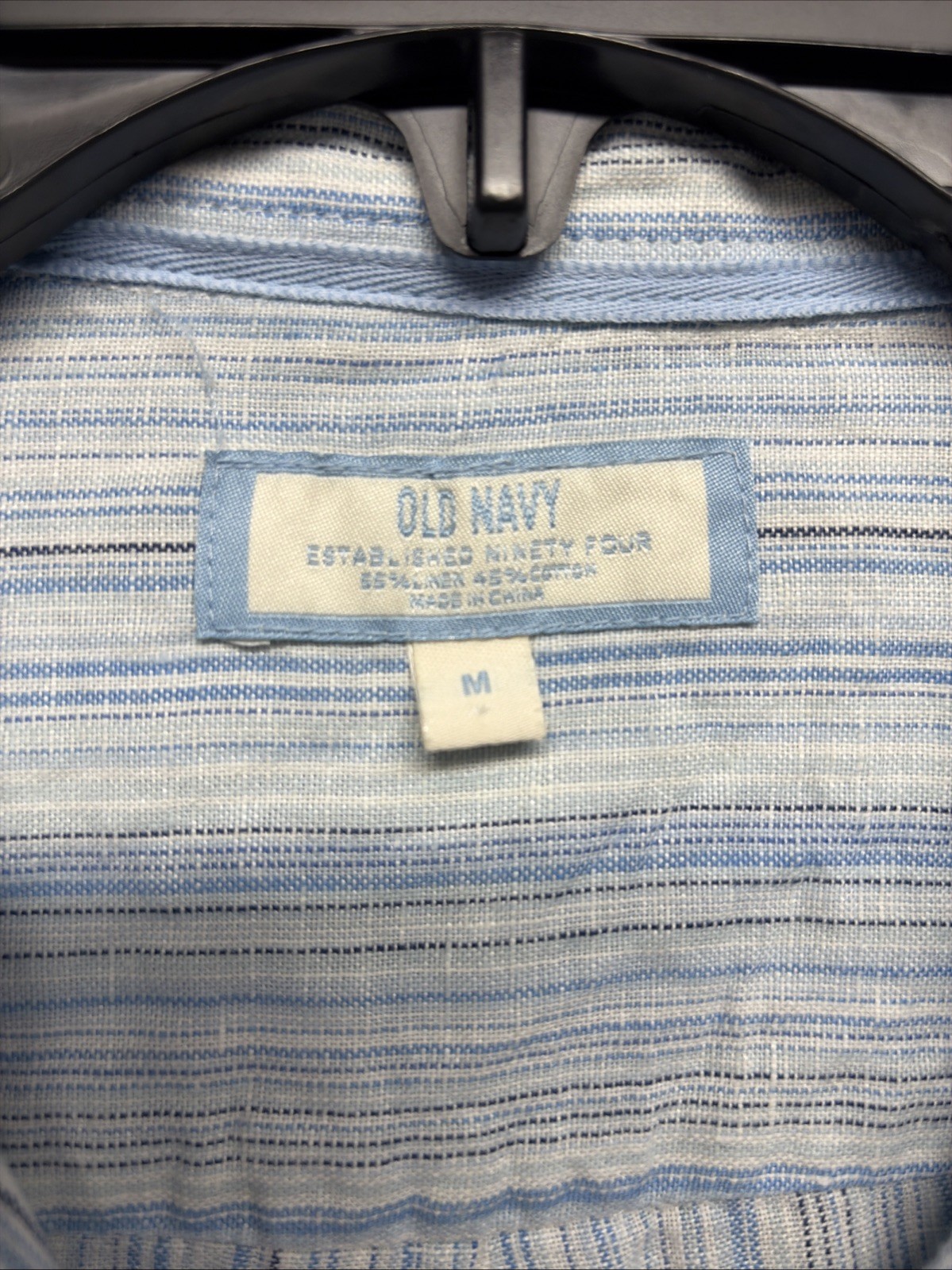 VTG Old Navy Men’s Sz Medium Linen/Cotton Blend Shirt Blue Striped Button-up Y2K