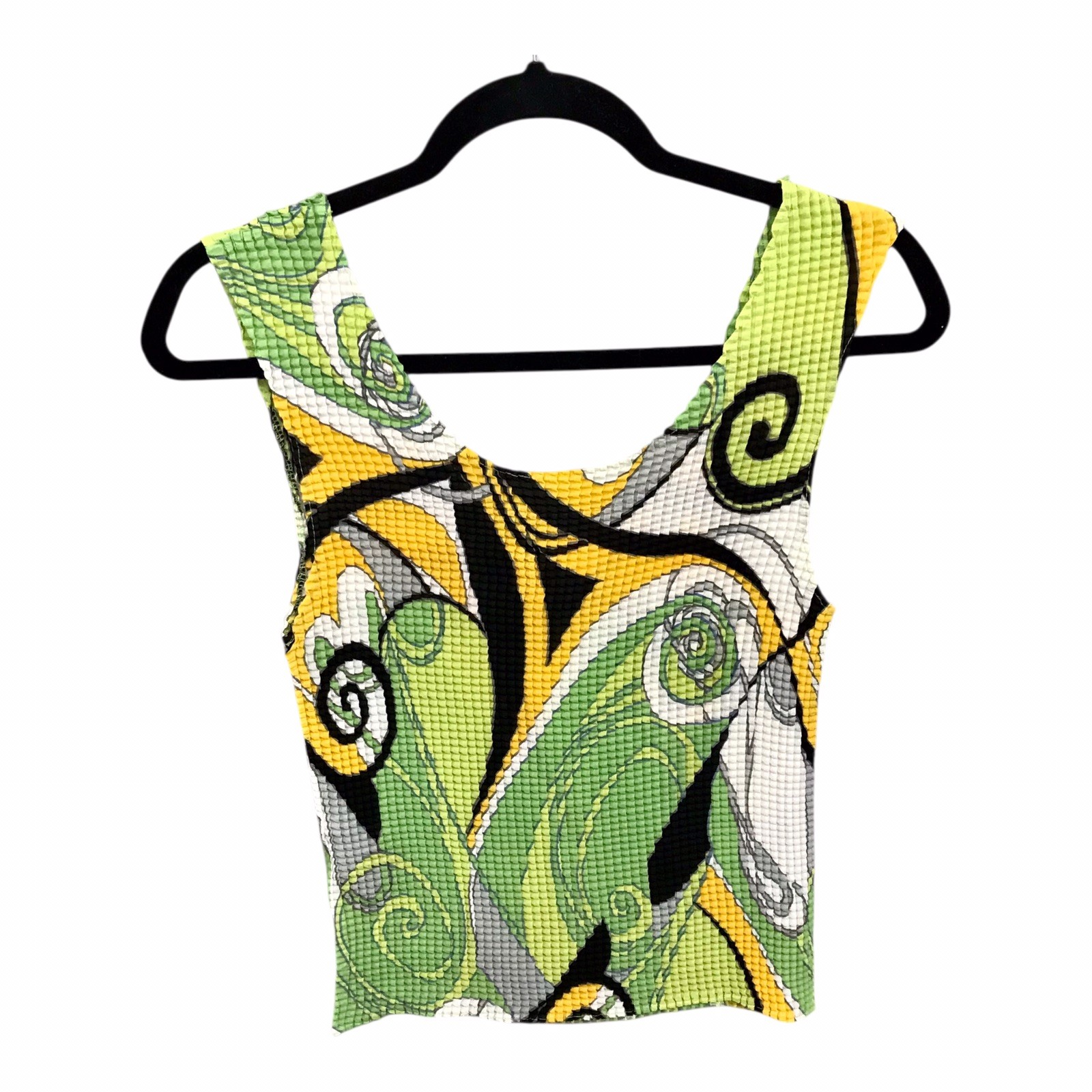 VTG 90’s Y2K Nicola Crinkle Tank Top Abstract Boho Scoop Neck Stretchy Sz M