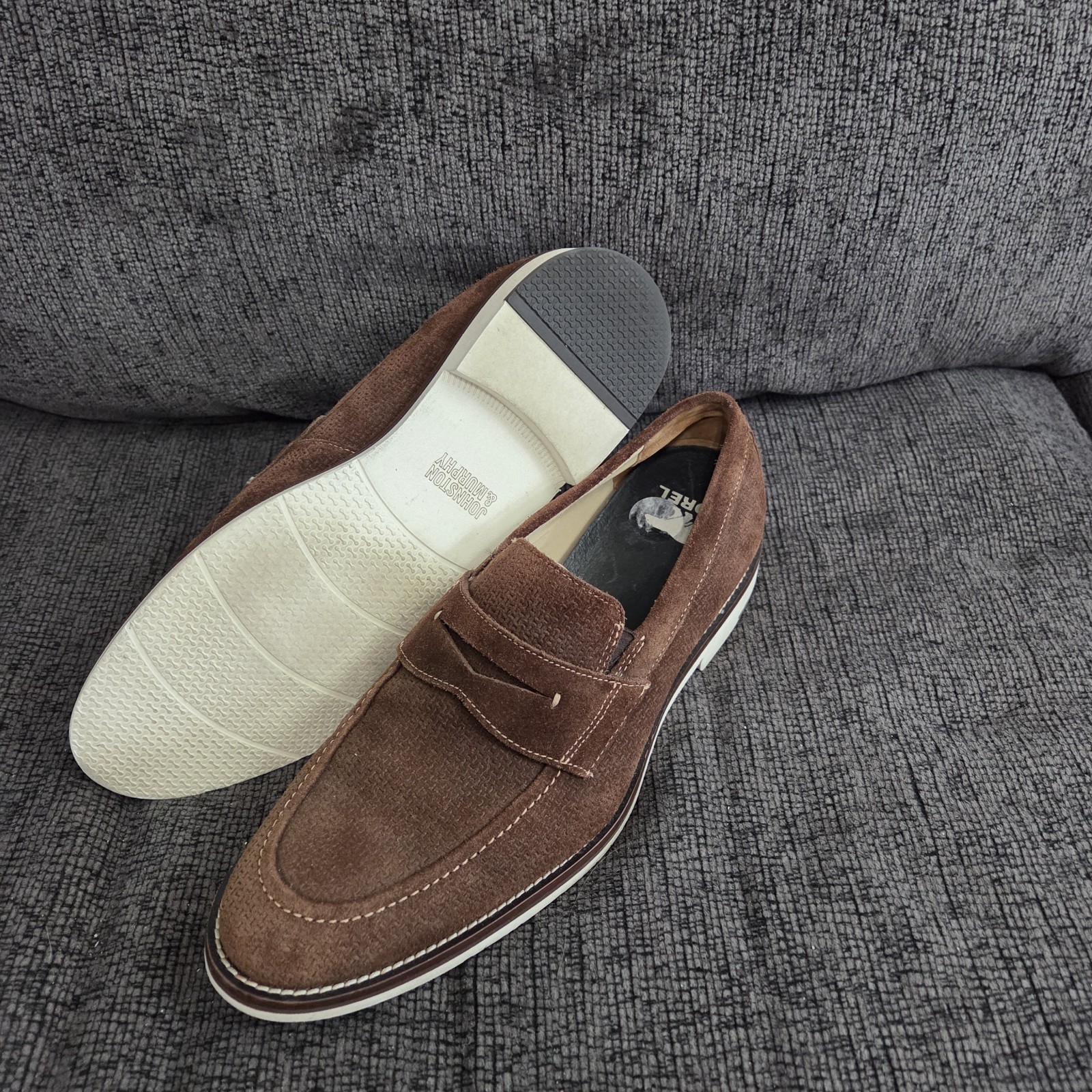 JOHNSTON & MURPHY Men’s Sz 9.5 Brown Suede Leather Slip On Loafers Shoes EUC