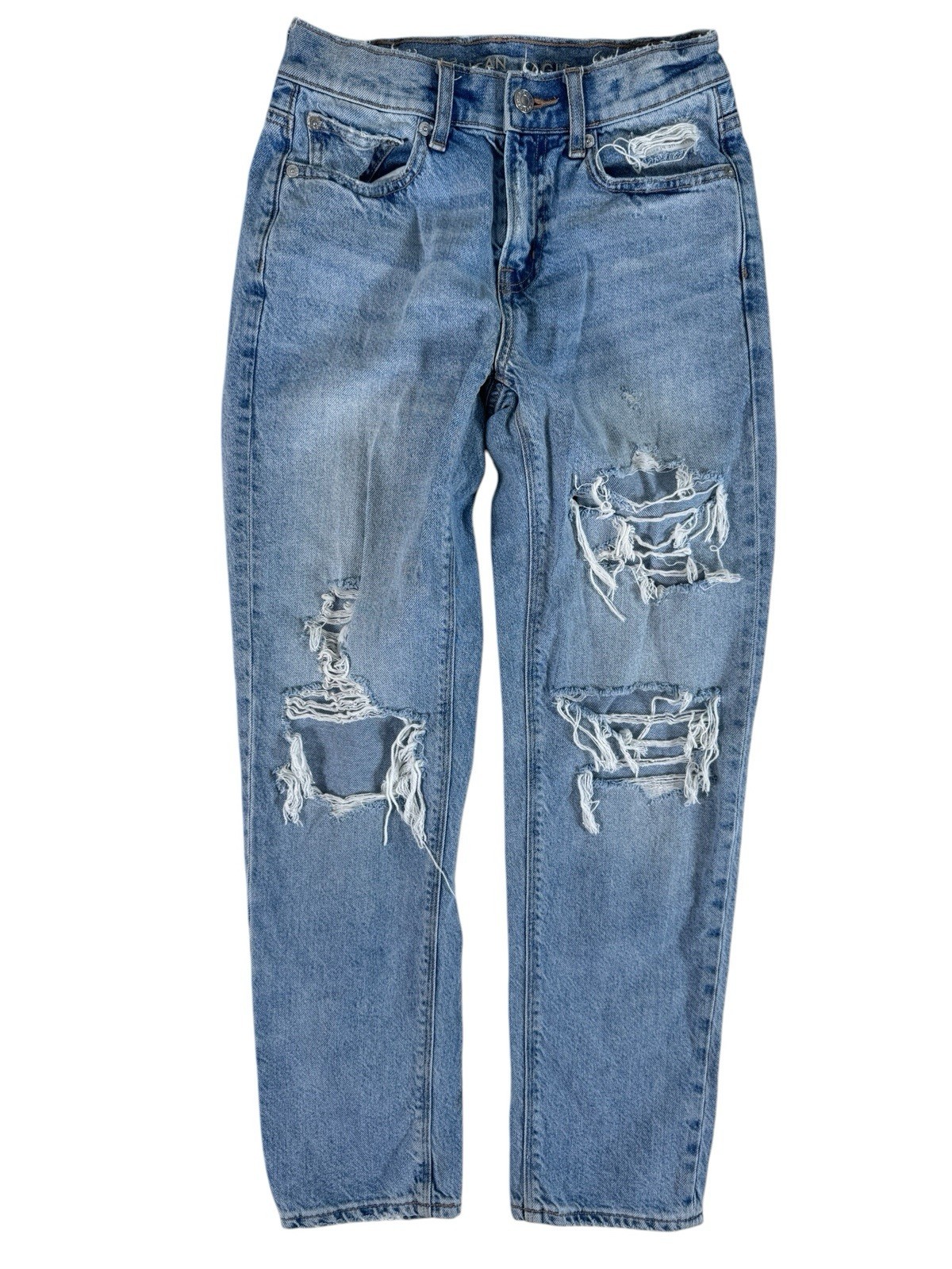 American Eagle Light Wash 90’s Distressed Mid-Rise Straight Jeans Women’s 0S