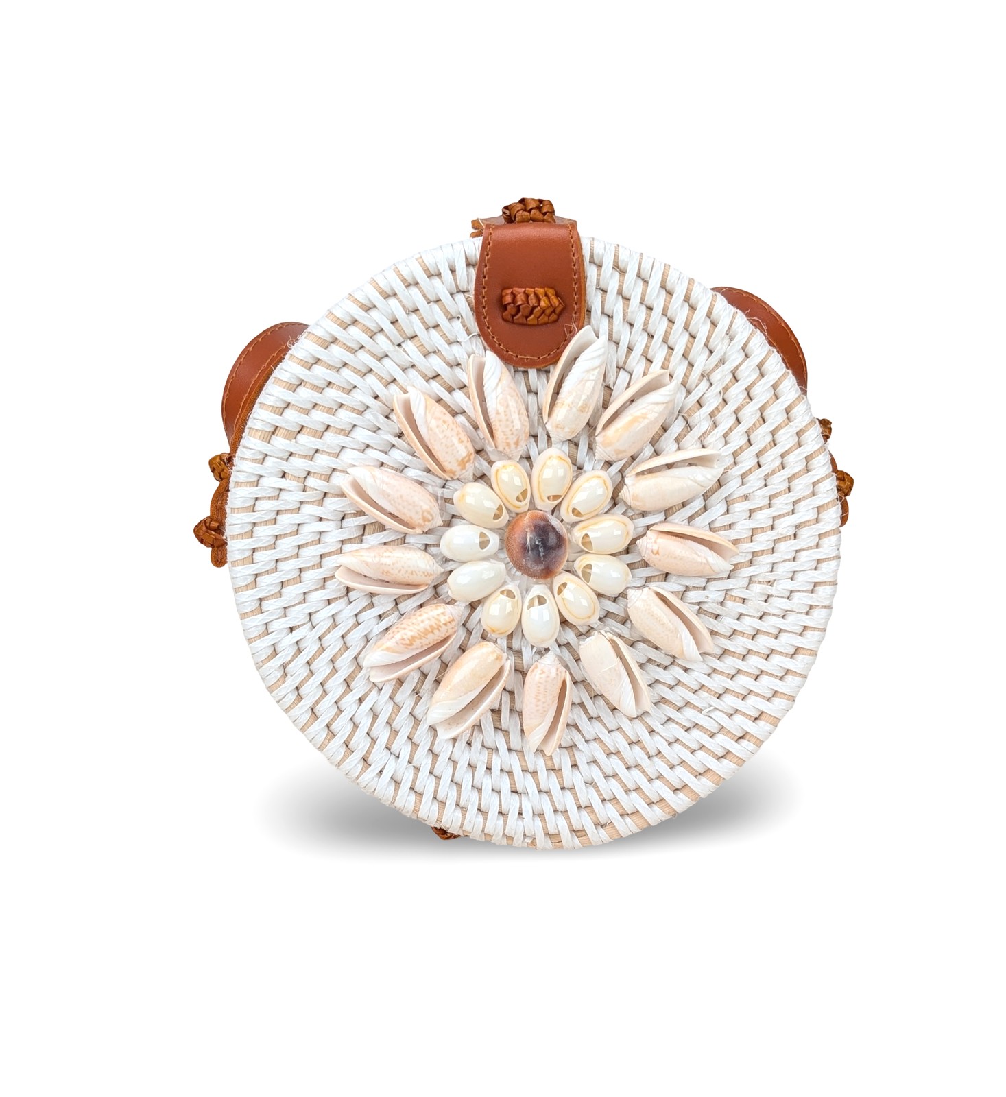 Coastal Boho Handbag, Seashell Floral Purse, Rattan Boho Bag, Bali Style Bag