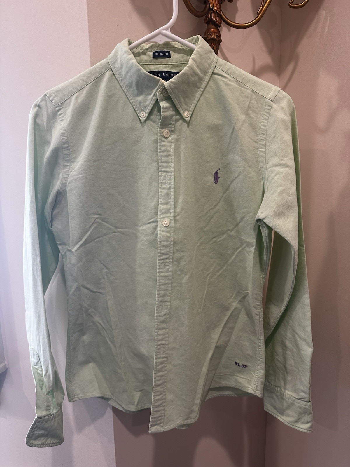 Polo Ralph Lauren Skinny Fit Green Button Down Size 8 Womens