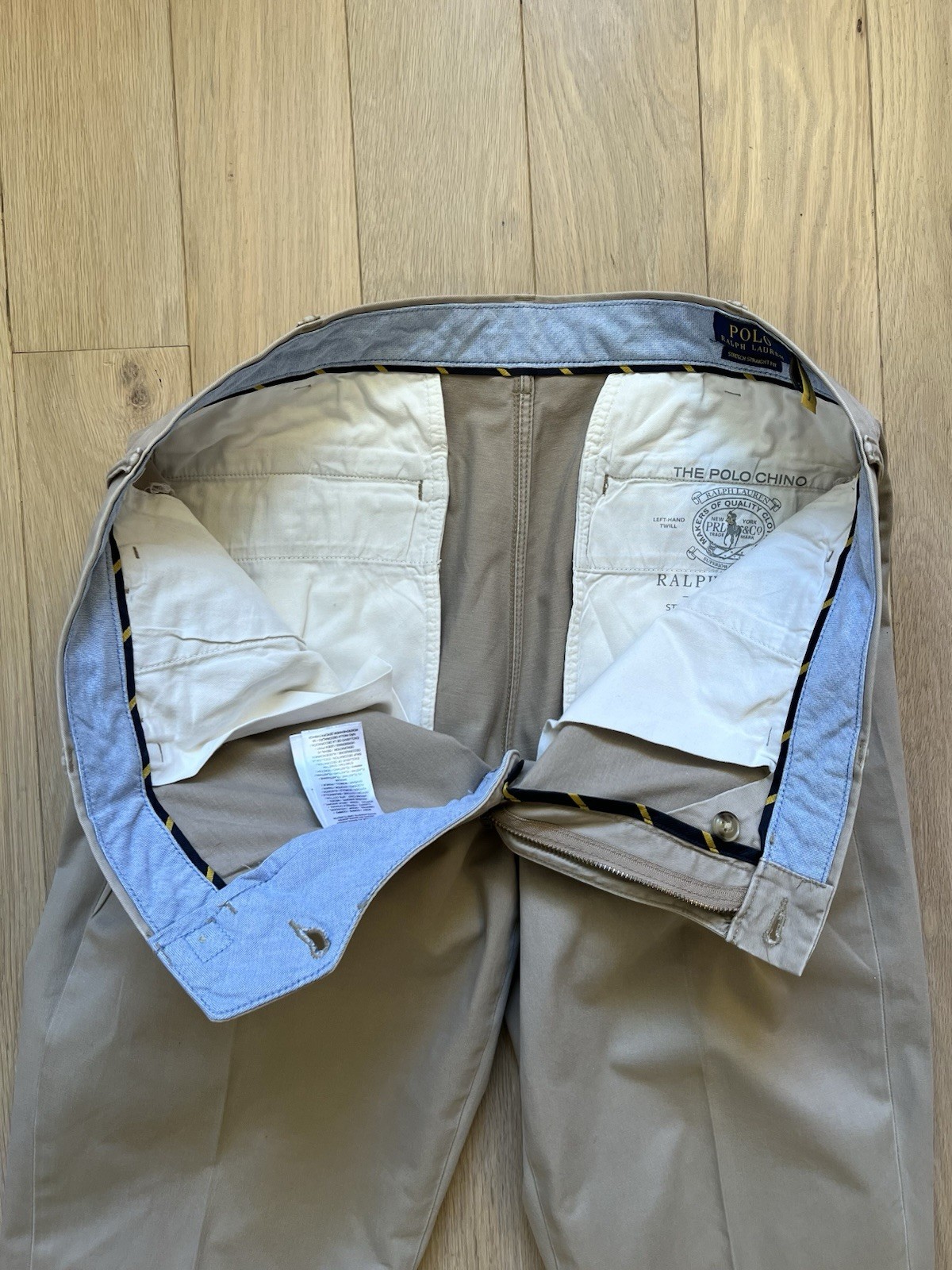 Ralph Lauren Khaki The Polo Chino Stretch Straight Pleated 36/32