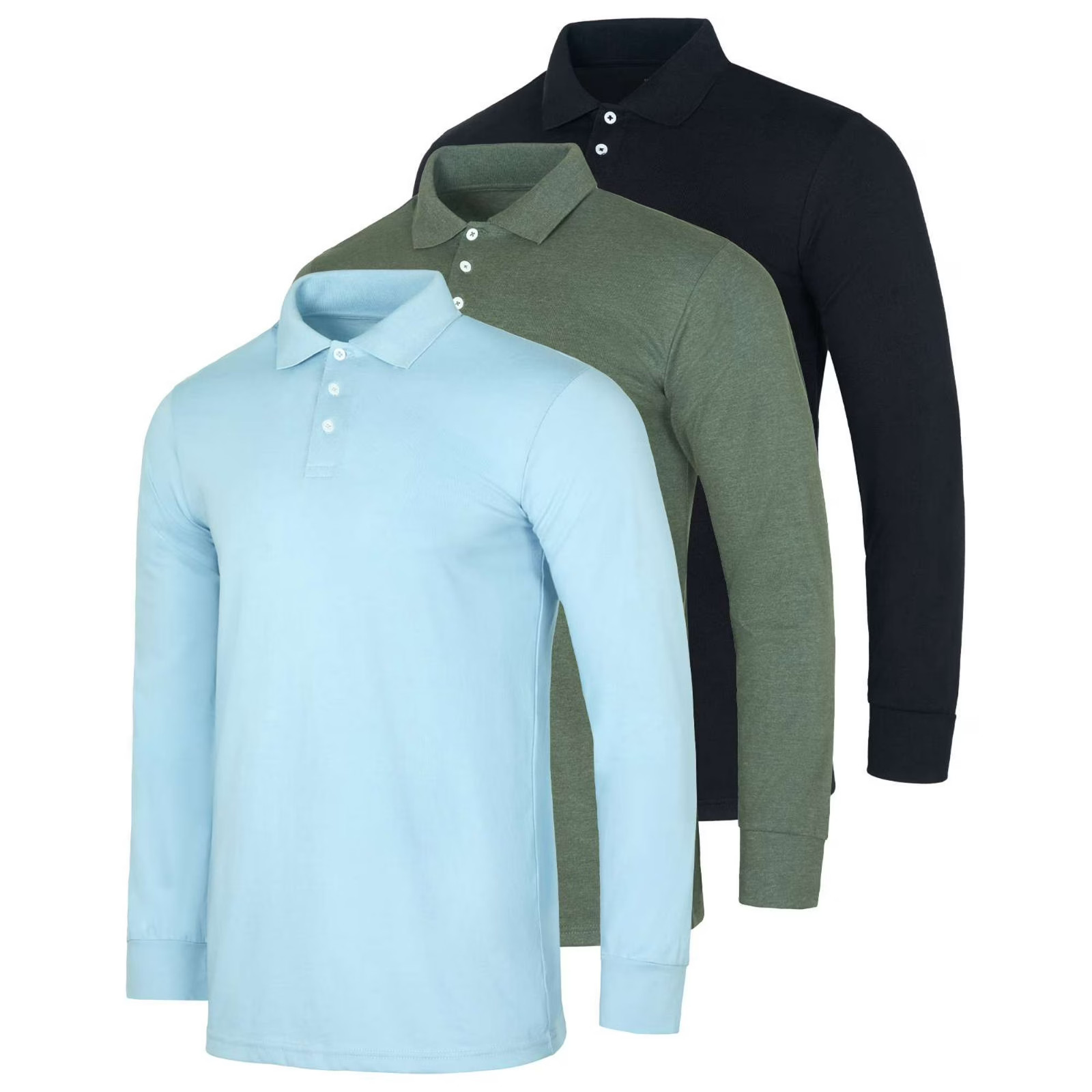 3-Pack: Men’s Cotton Jersey Long-Sleeve Polo Shirts (S-3XL)