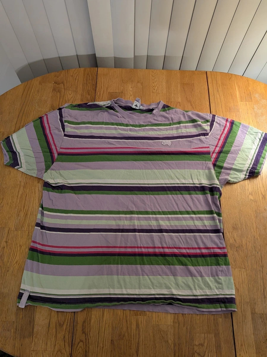 LRG Men’s 3XL Purple Green Striped Embroidered Crew Neck Short Sleeve Tee