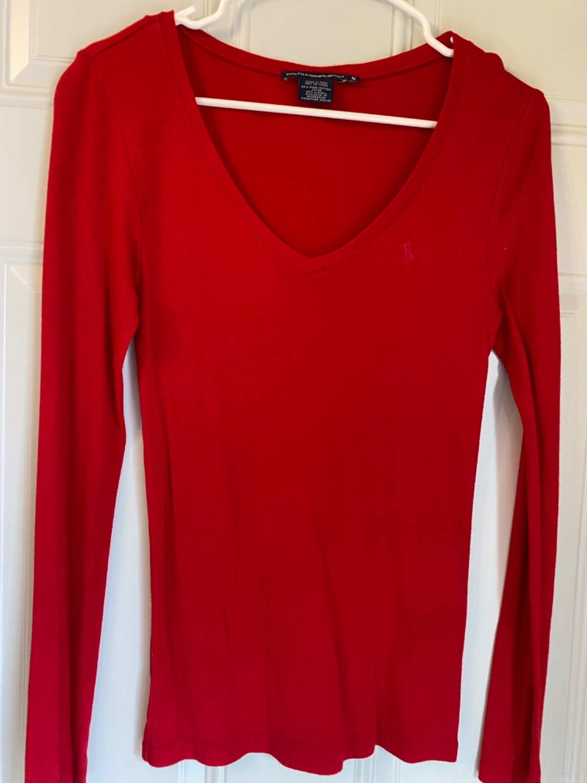 Y2K Ralph Lauren Sport Shirt Women’s M Red Long Sleeve V Neck Layer Basic Tee