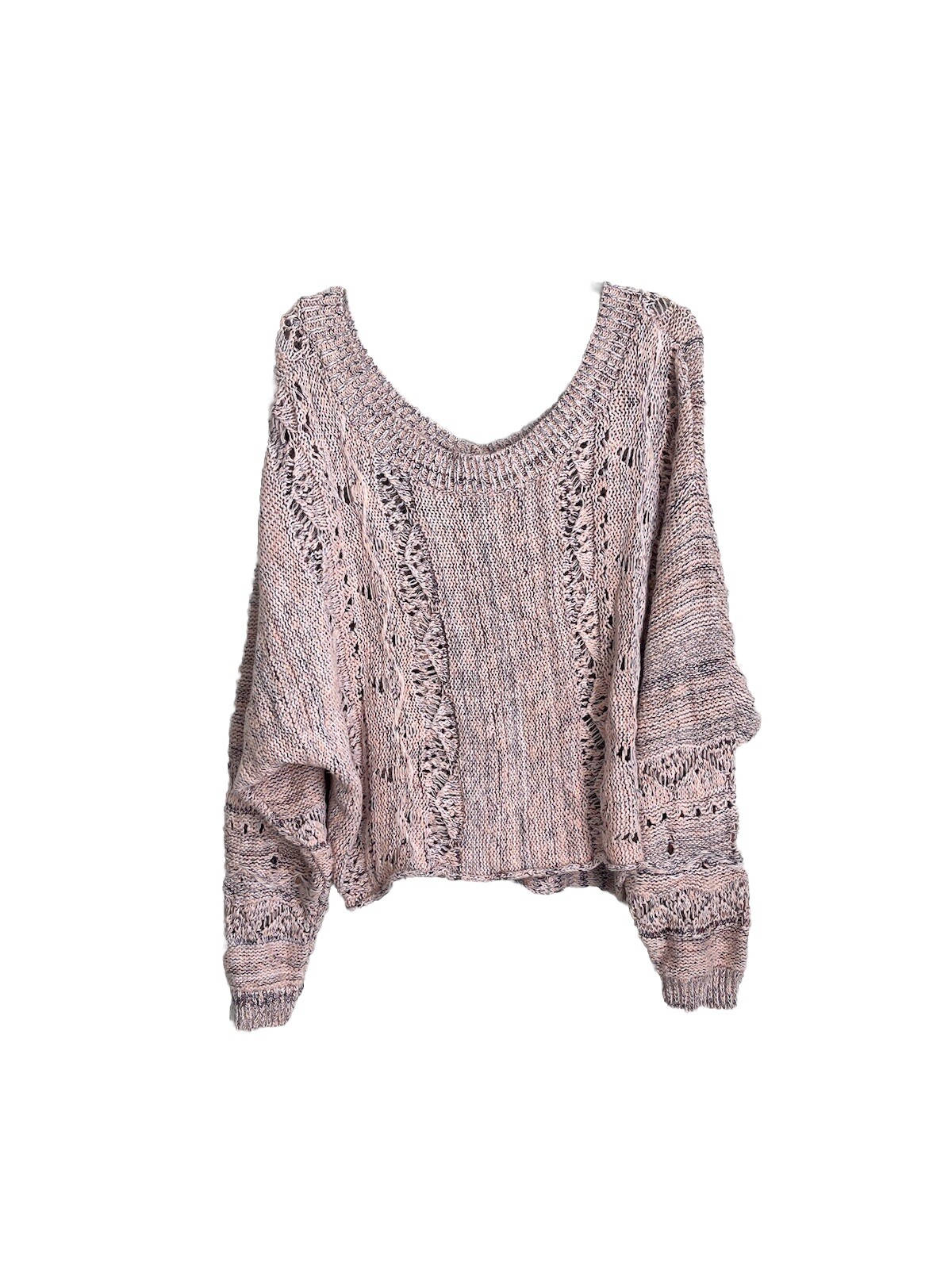 Melrose Market Pink Tropics Combo V-Neck Chunky Sweater NEW Womens Size Large