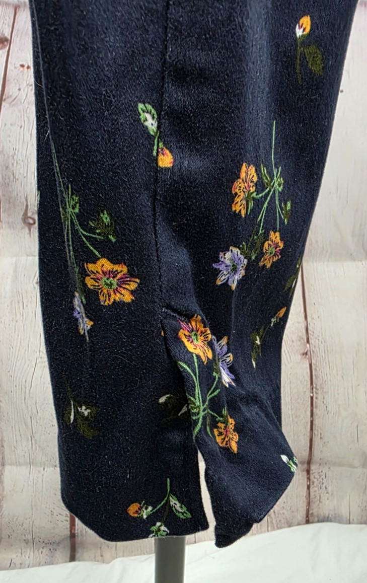 H&M Chino Pants Navy Blue Floral Slacks Stretch Side Zip Casual Career Preppy 8