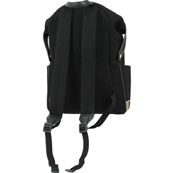 Auth Fendi Pecan Backpack Jacquard knit Leather 7VZ035 Black Brown Stripe Men
