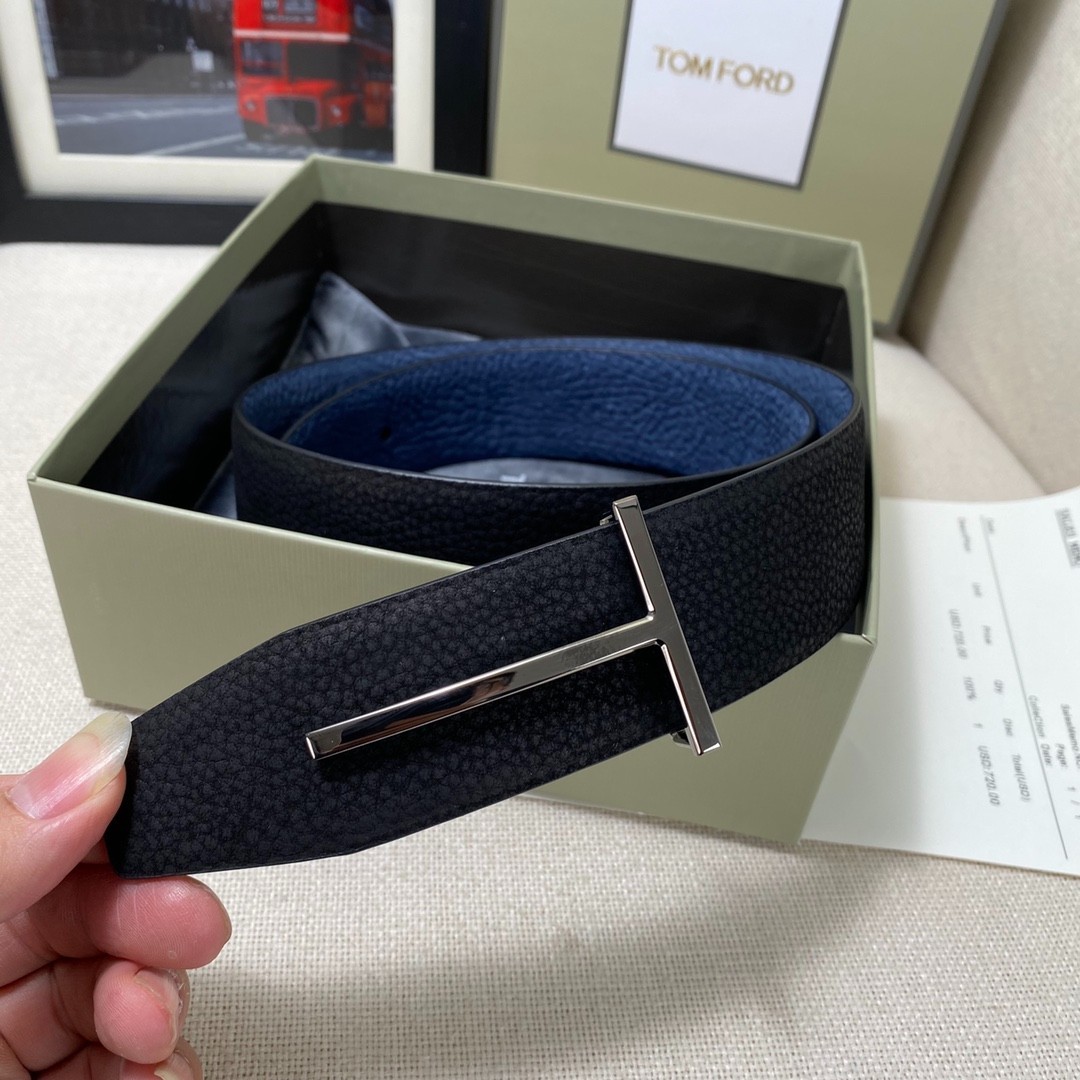 Authentic Tom Ford Reversible Leather T-Buckle Belt Luxury Designer Fashion