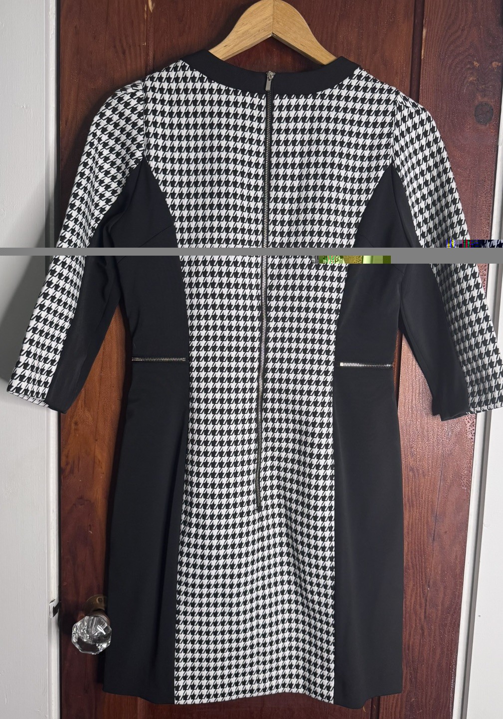 H&M Houndstooth Sheath Bodycon Dress Black Size 10 Slimming #0134