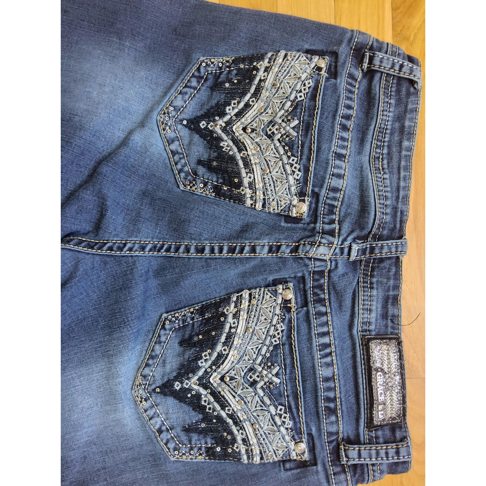 Grace in LA Bootcut Jeans Embellished Back Pockets Denim