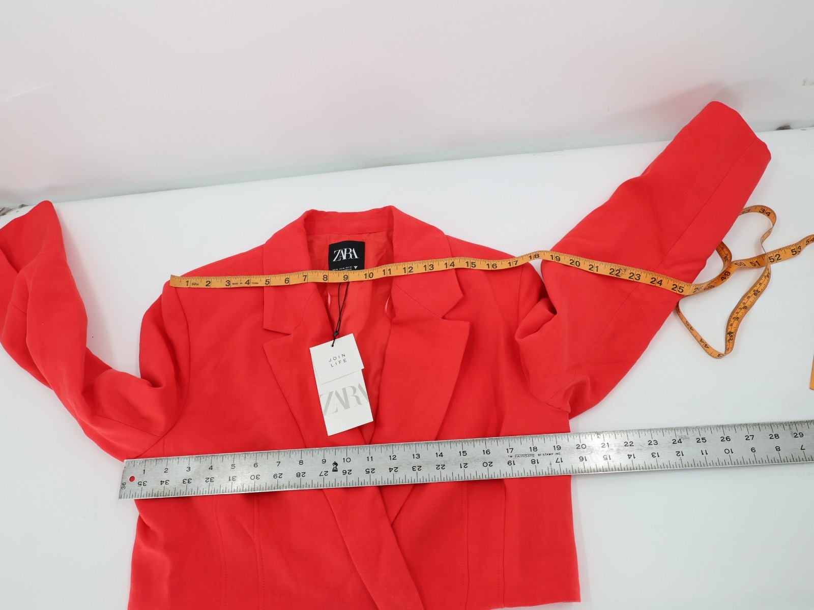 NWT Zara Blzaer womens XL Linen Blend Cropped Raspberry notch lapel trendy blog