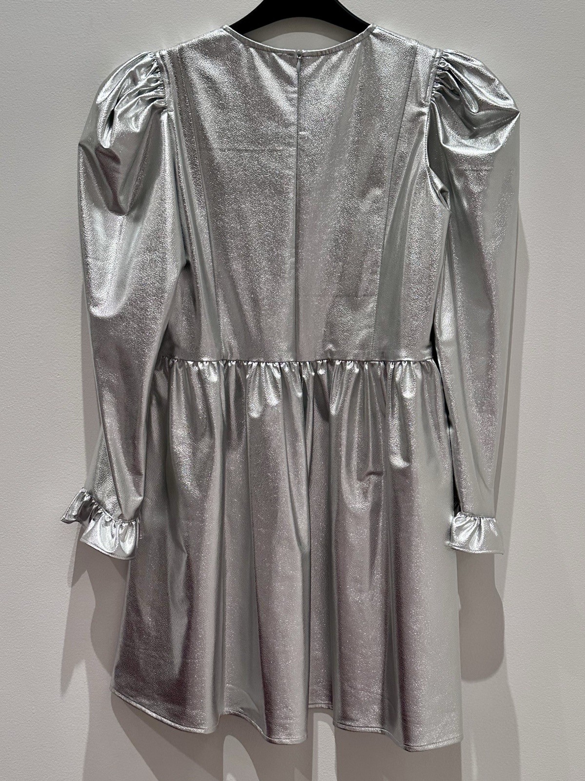 BATSHEVA Silver PVC Prairie Square Neck Ruffle Cocktail Party Mini Dress New 6