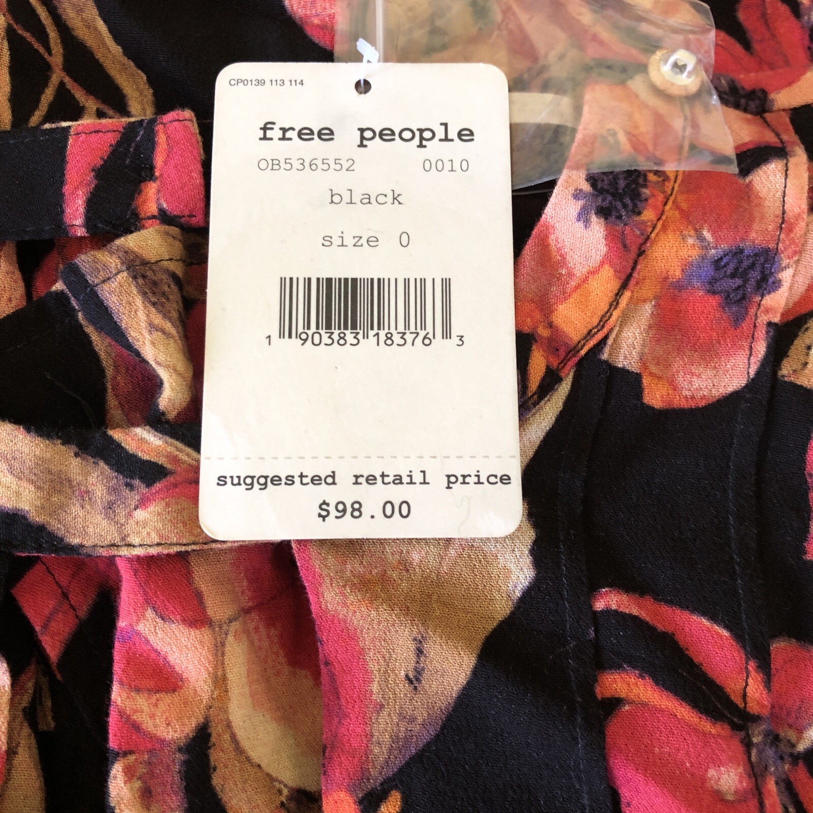 Free People Mini Dress Black & Orange Floral V Neck Bell Sleeve Tegan NWT Size 0