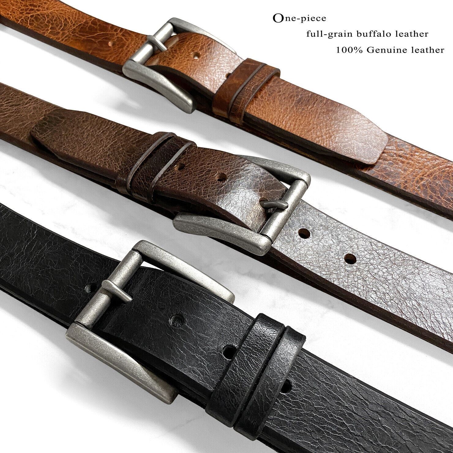 Classic Casual Full Leather Belt Vintage 100% Genuine Leather Belt 1-1/2″ wide
