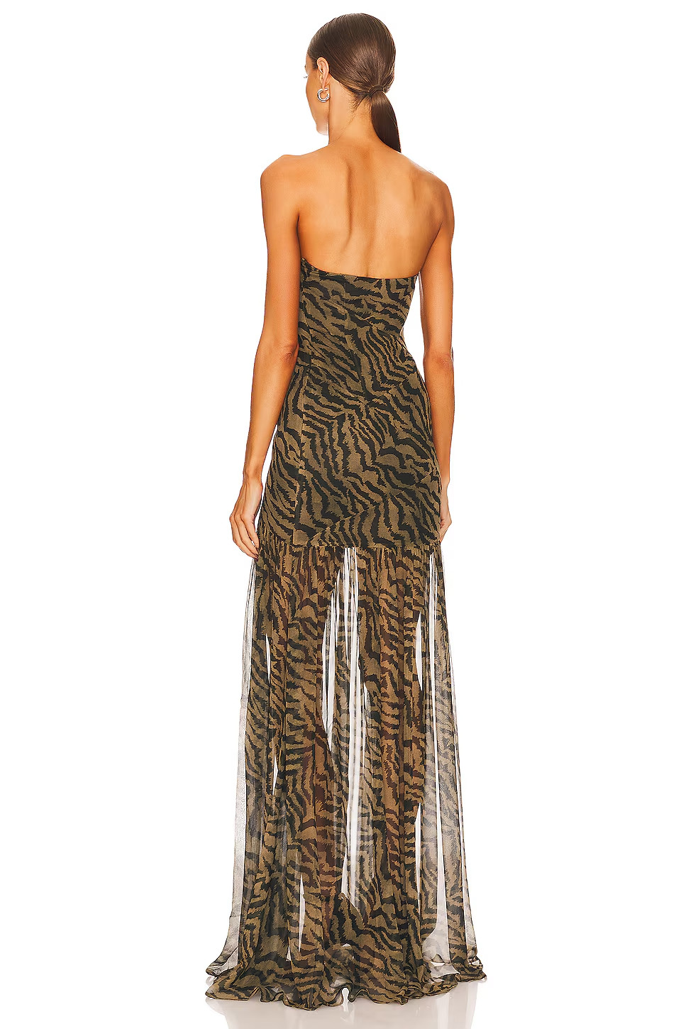 NEW retrofete Nicole Dress in Tiger Stripe SILK STRAPLESS MAXI GREEN SIZE XS