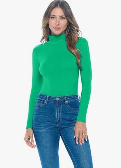 Natural Uniform Long Sleeve Turtle Neck Body Suit-Breathable Cotton Stretch 7181