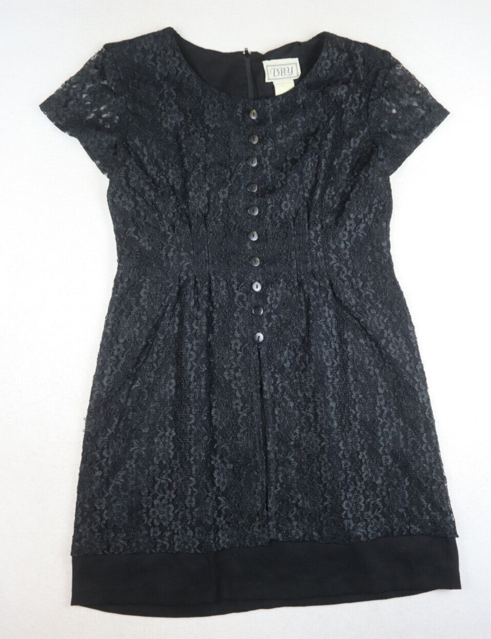 VINTAGE 90s WOMEN’S BLACK LACE SHORT SLEEVE DRESS – D.B.Y. – SIZE 9