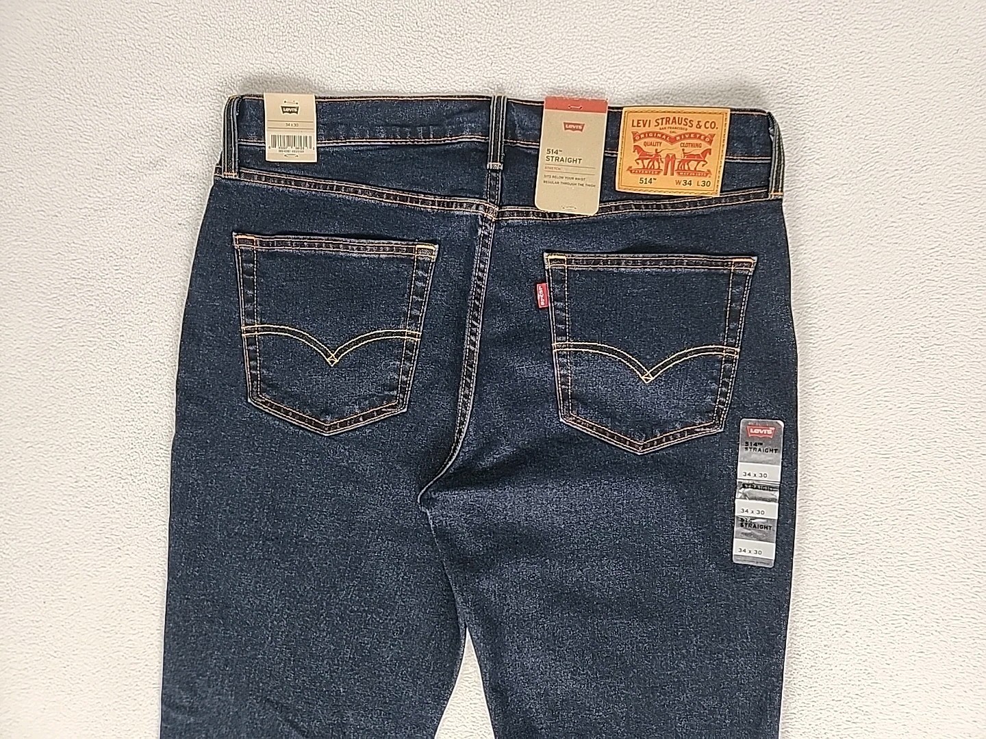 Levi’s 514 Regular Fit Zip Fly Straight Denim Jeans 34X30 Mens Dark Blue Stretch