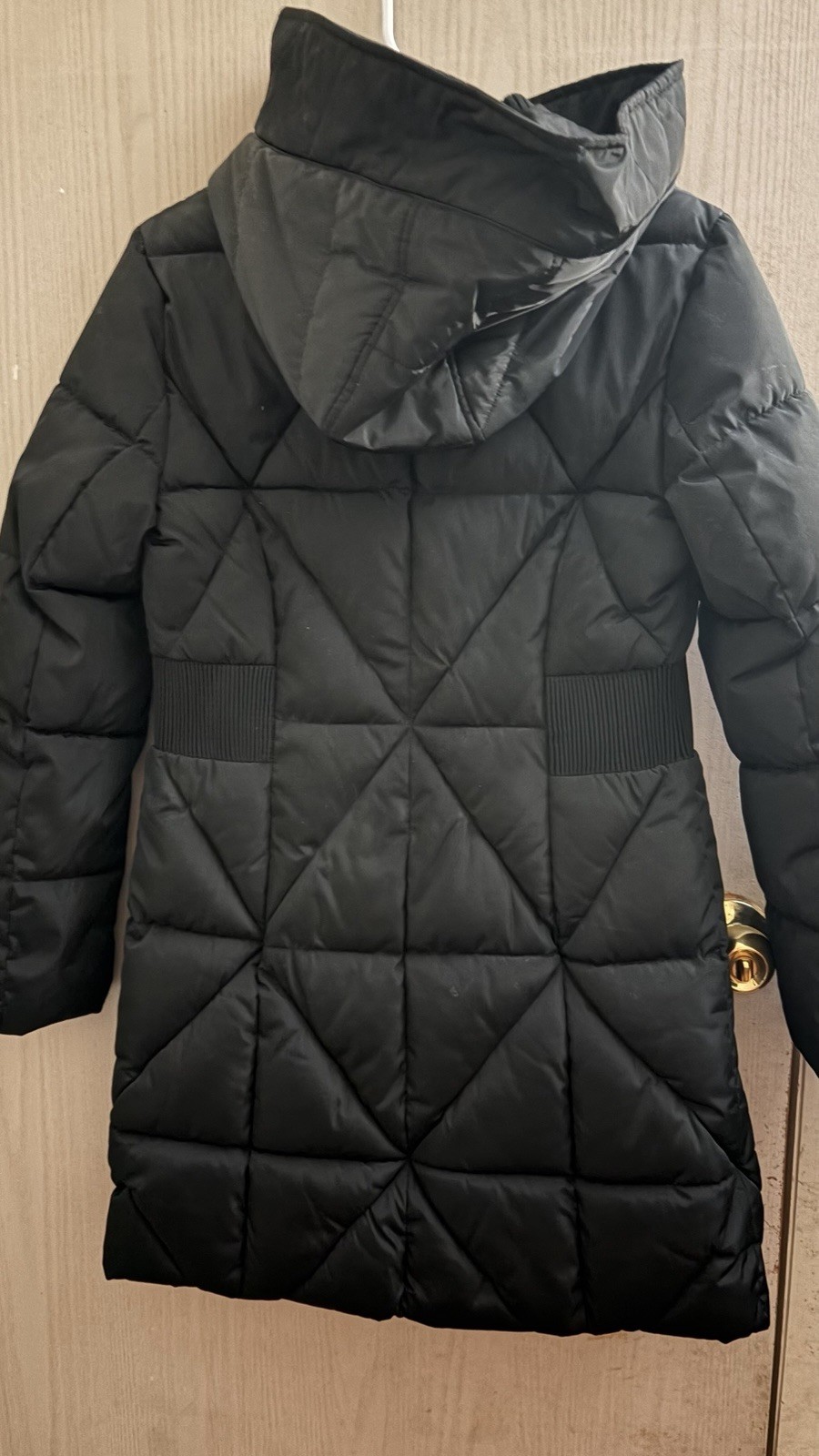 Jessica Simpson Women’s Petite Black Hooded Full Zip Mid-Length Puffer Coat, XS
