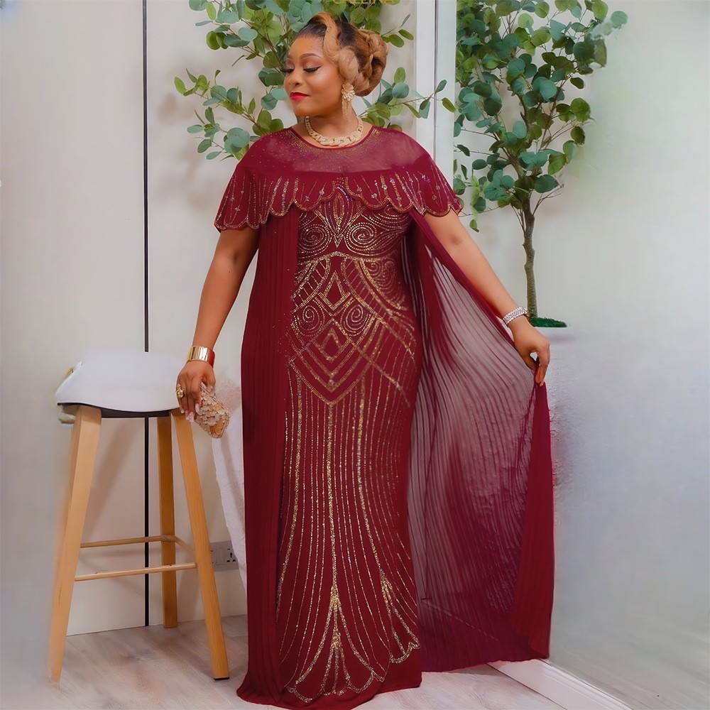African Plus Size Beaded Dashiki Bodycon Formal Ball Gown Maxi Dress for Women