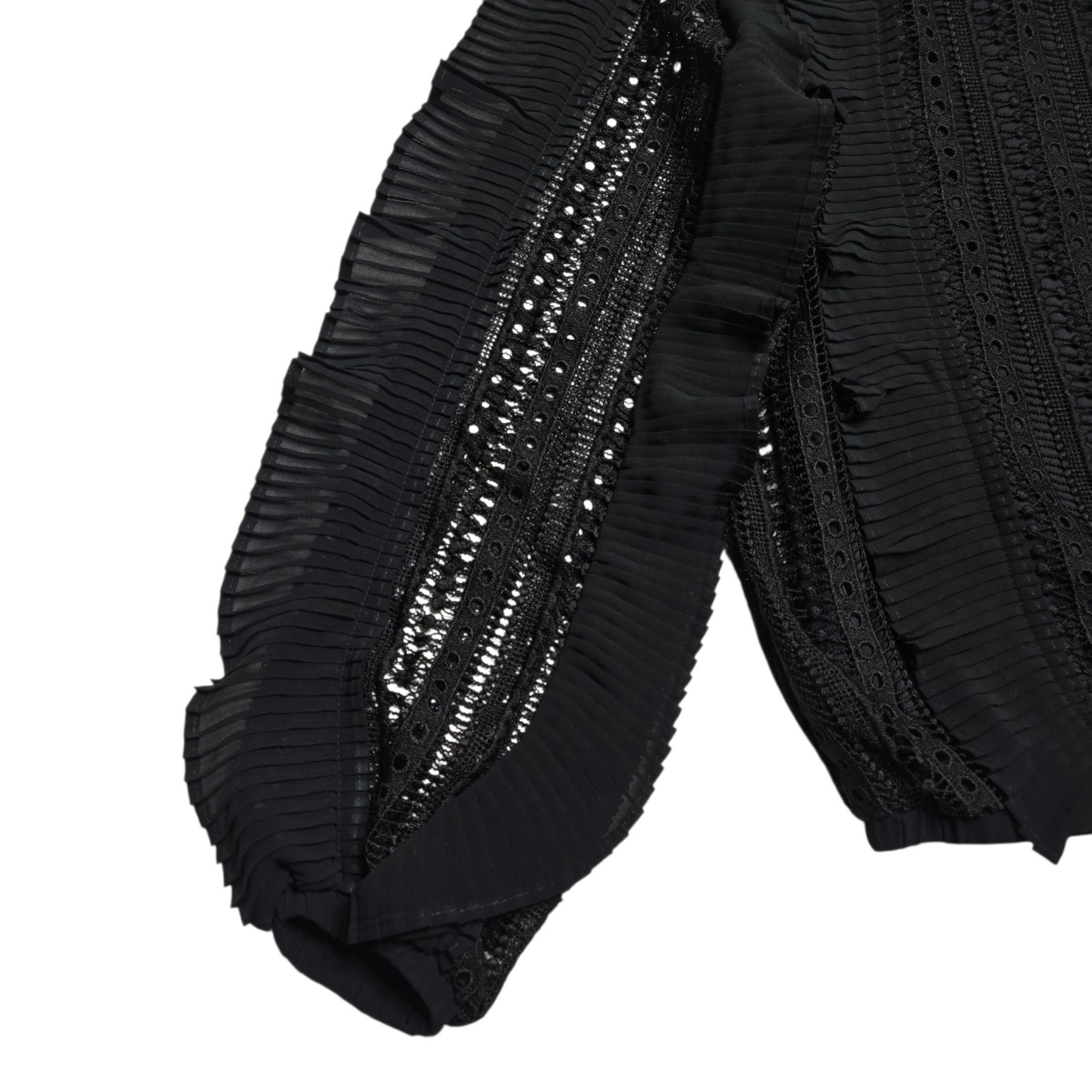 Calligraphie Top Womens Small Black Ruffle Crochet Whimsigoth Balloon Sleeve