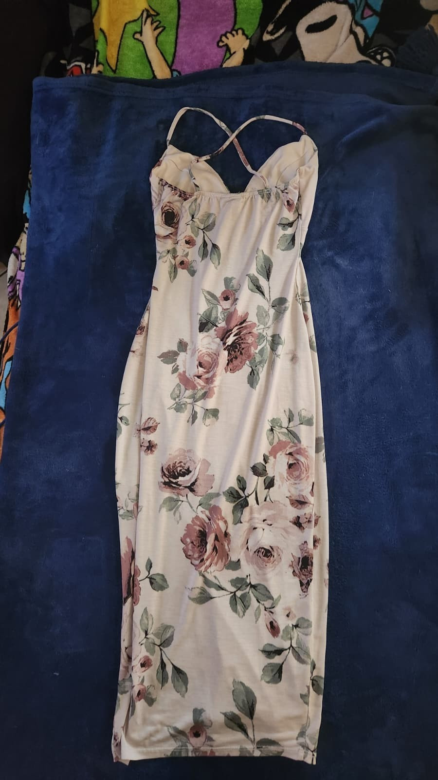 Windsor long Floral criss cross back spaghetti Strap Dress with slit xs