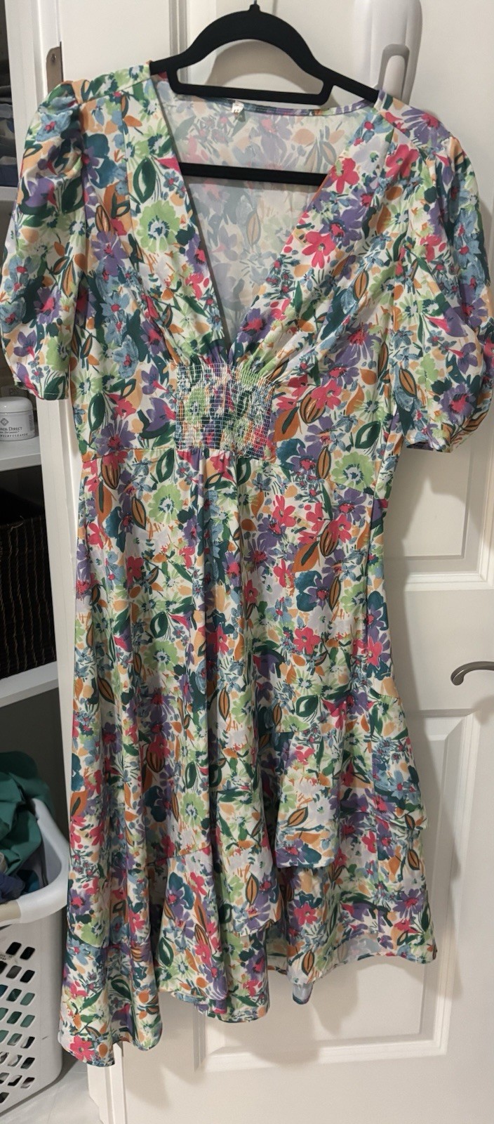 Women’s Multicolor Floral Mini Dress Regular Short Sleeve V-Neck Short