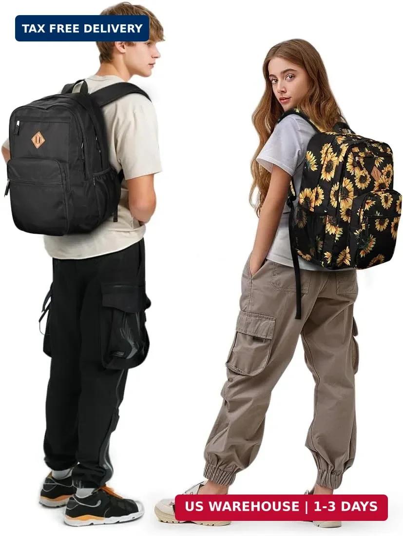 ZORFIN 26L Black Backpack for College, and Travel: Water Resistant Bookbag
