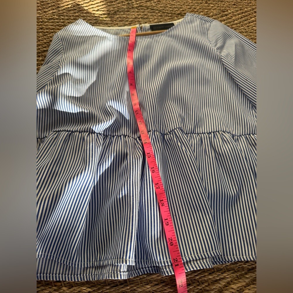 Blaque Label Blue & White Stripe Peplum Top 💙 Size Medium, Bell Sleeve, Nautica