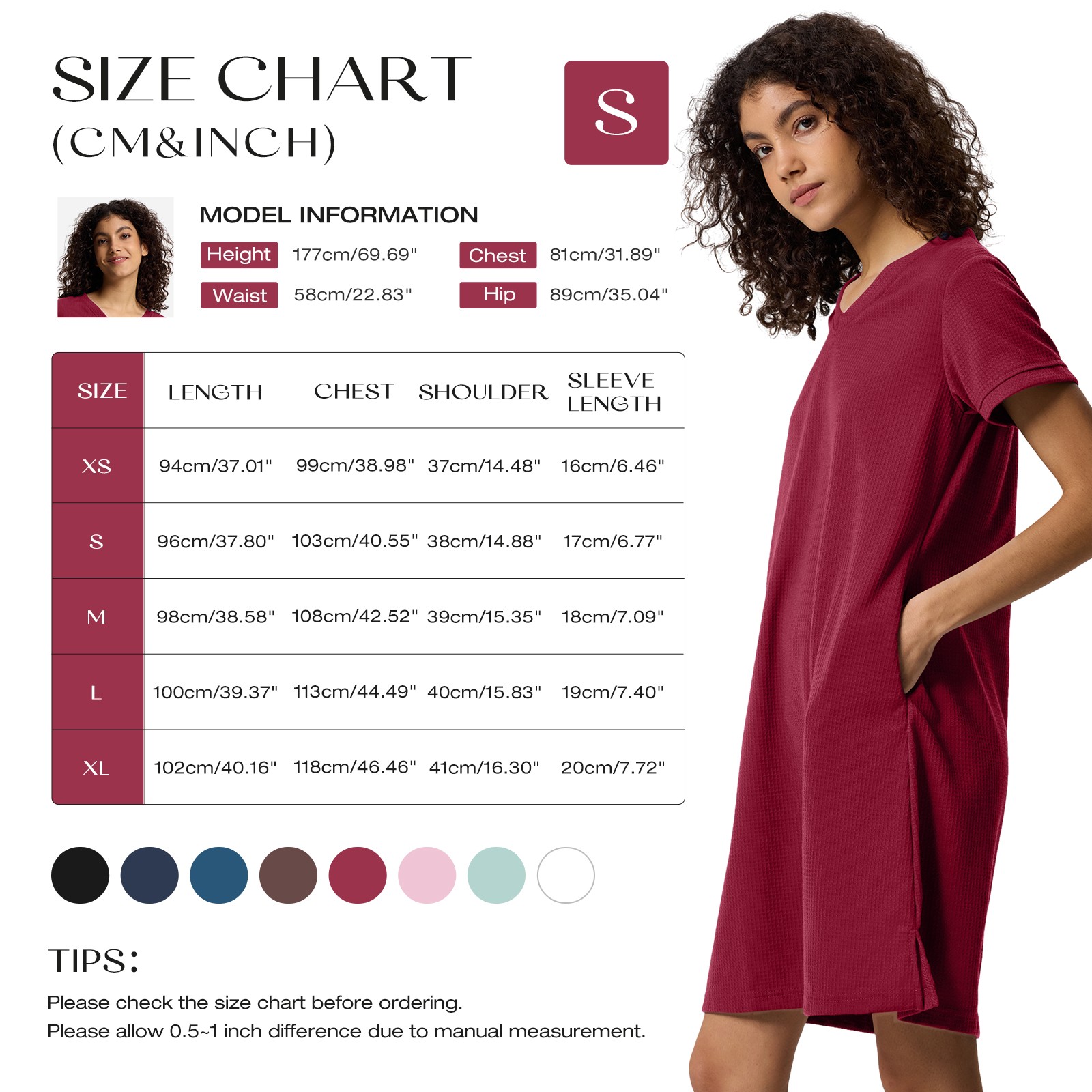 SIORO Women Short Sleeve Nightgowns Comfy Sleepshirt Sleepwear Waffle Loungewear