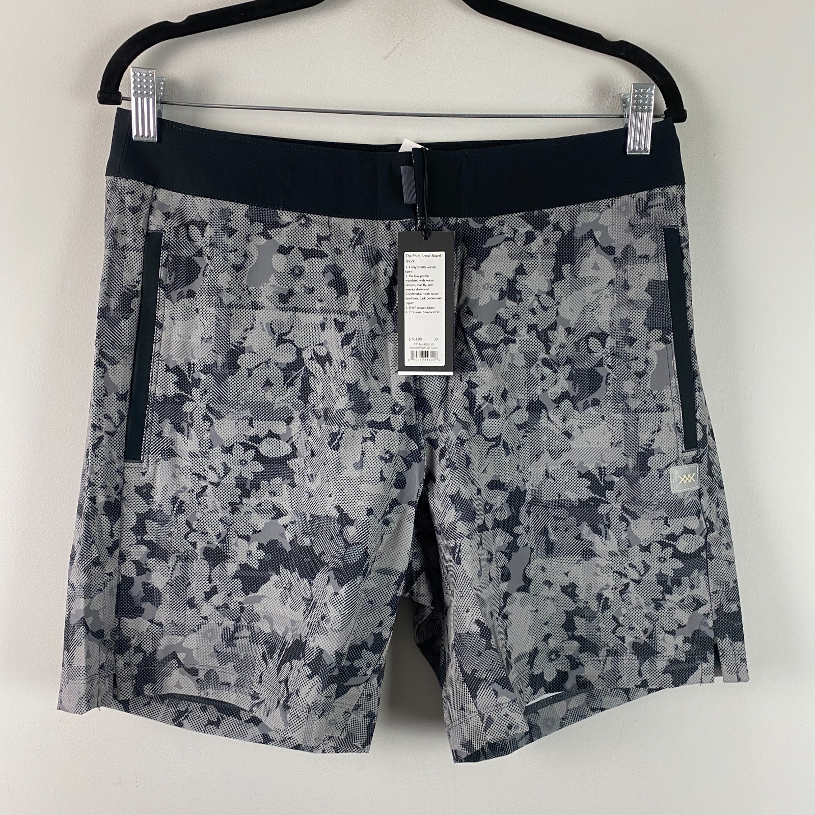 Rhone Point Break Board Shorts Men’s 30 Gray Digi Camo Lined Swim Pockets NEW