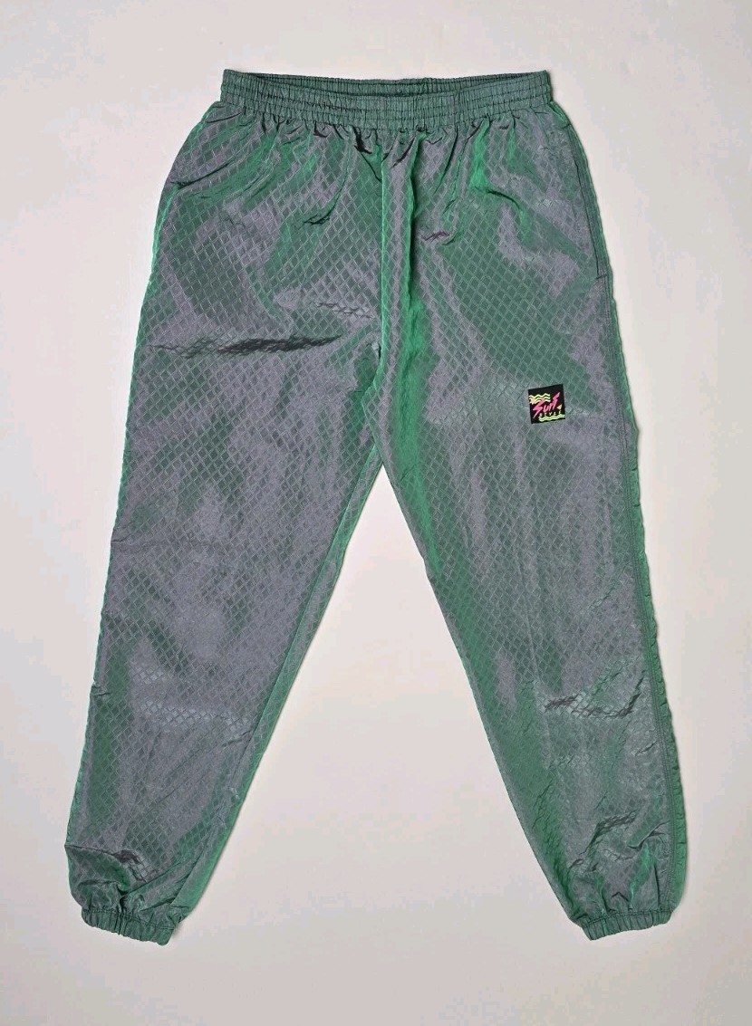 VTG 90s Body Wrappers Track Pants Surf Style Iridescent Purple Green M USA Made