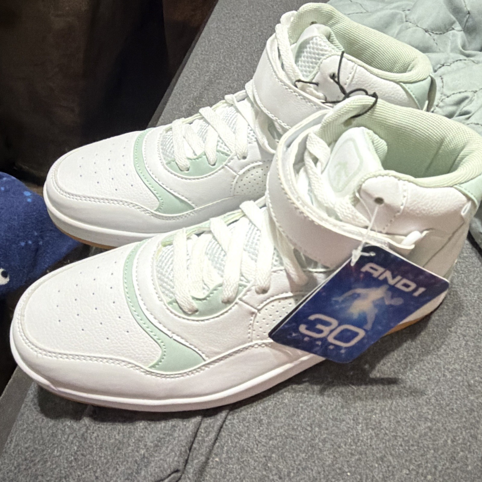 AND1 Conduit Mid Top Lace-Up Sneakers Cushioned Non-Marking White/Mint