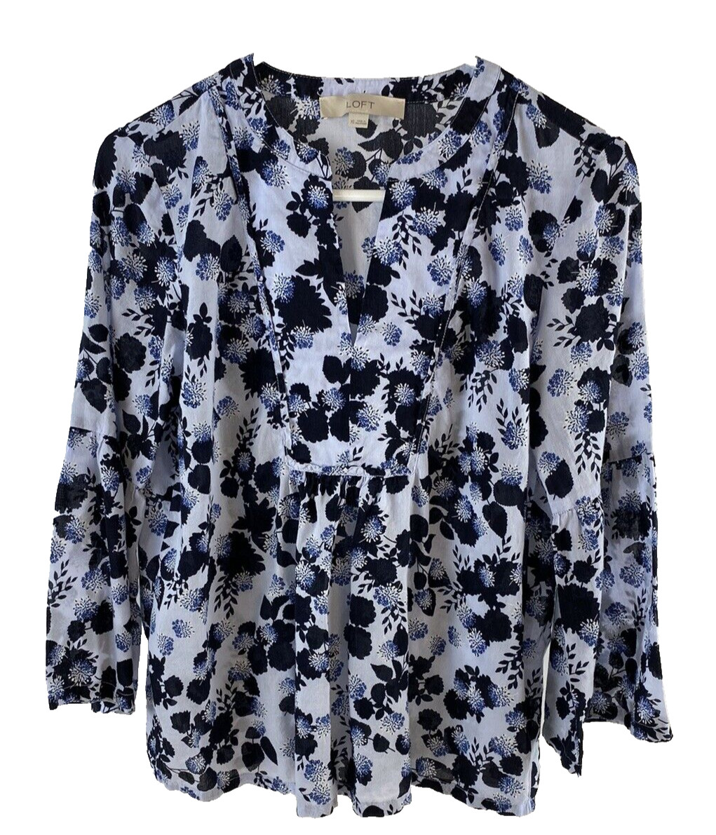Loft blouse light blue with flowers design size XS