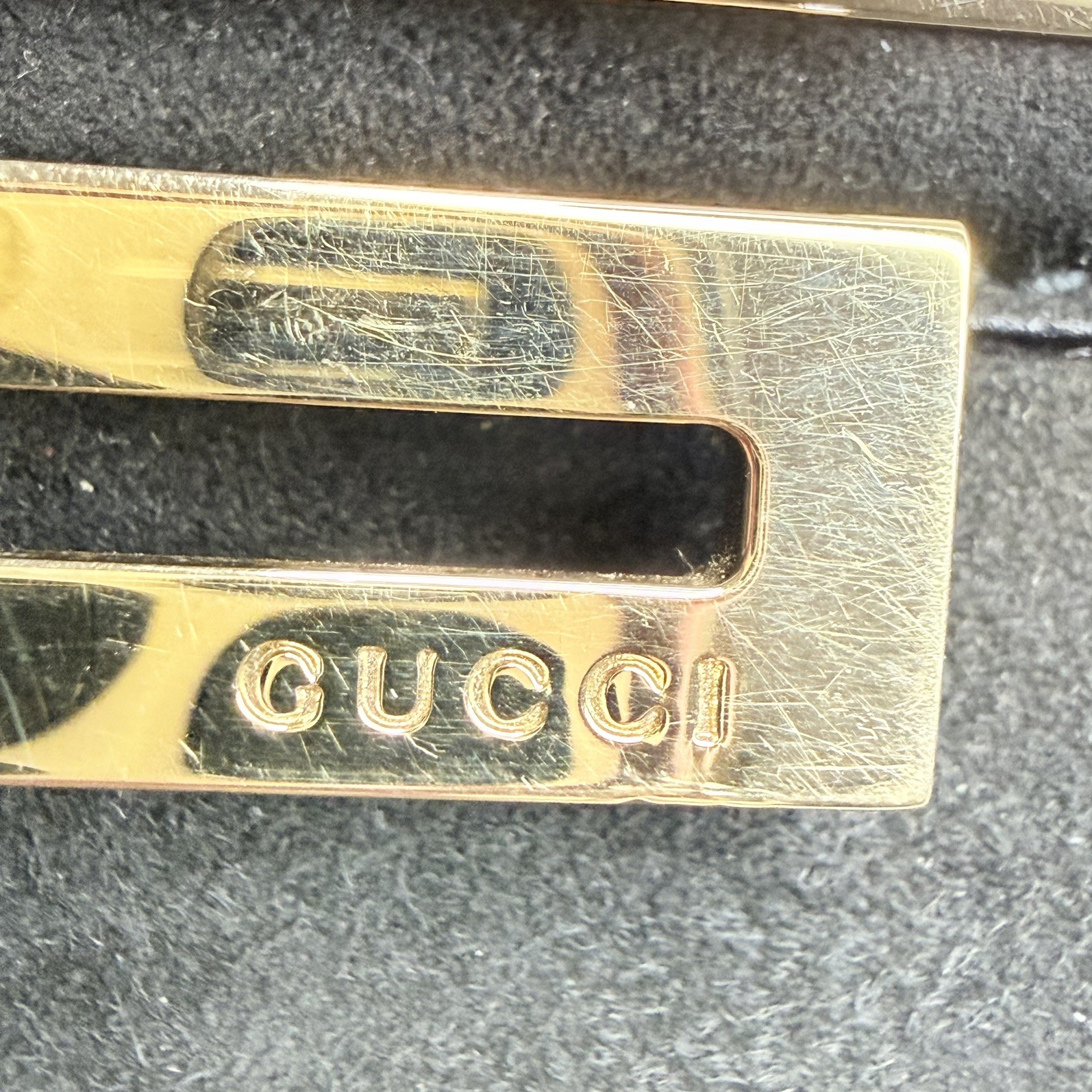 GUCCI Vintage G Square Logo Shoulder Bag Handbag Black Gold Suede Leather