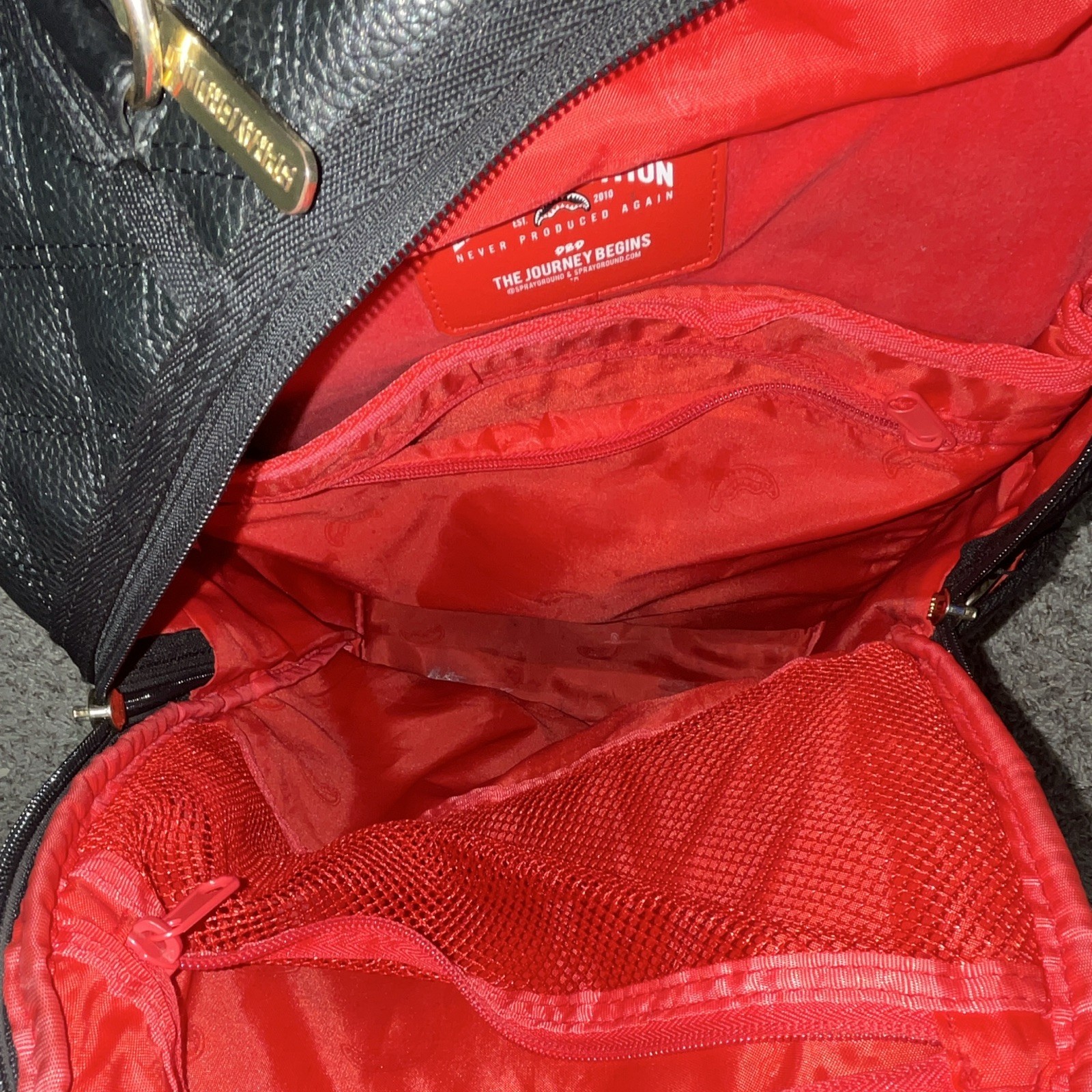 Sprayground Limited Edition Black Quilted Tiger Backpack Red Lining Zip Large