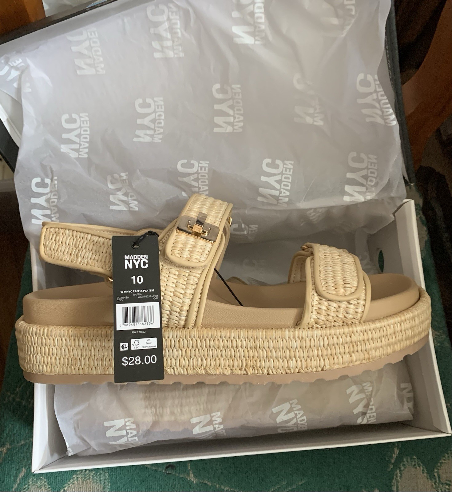 Steve Madden NYC Women’s Platform Sandals Tan Raffia Size 10 New with Box