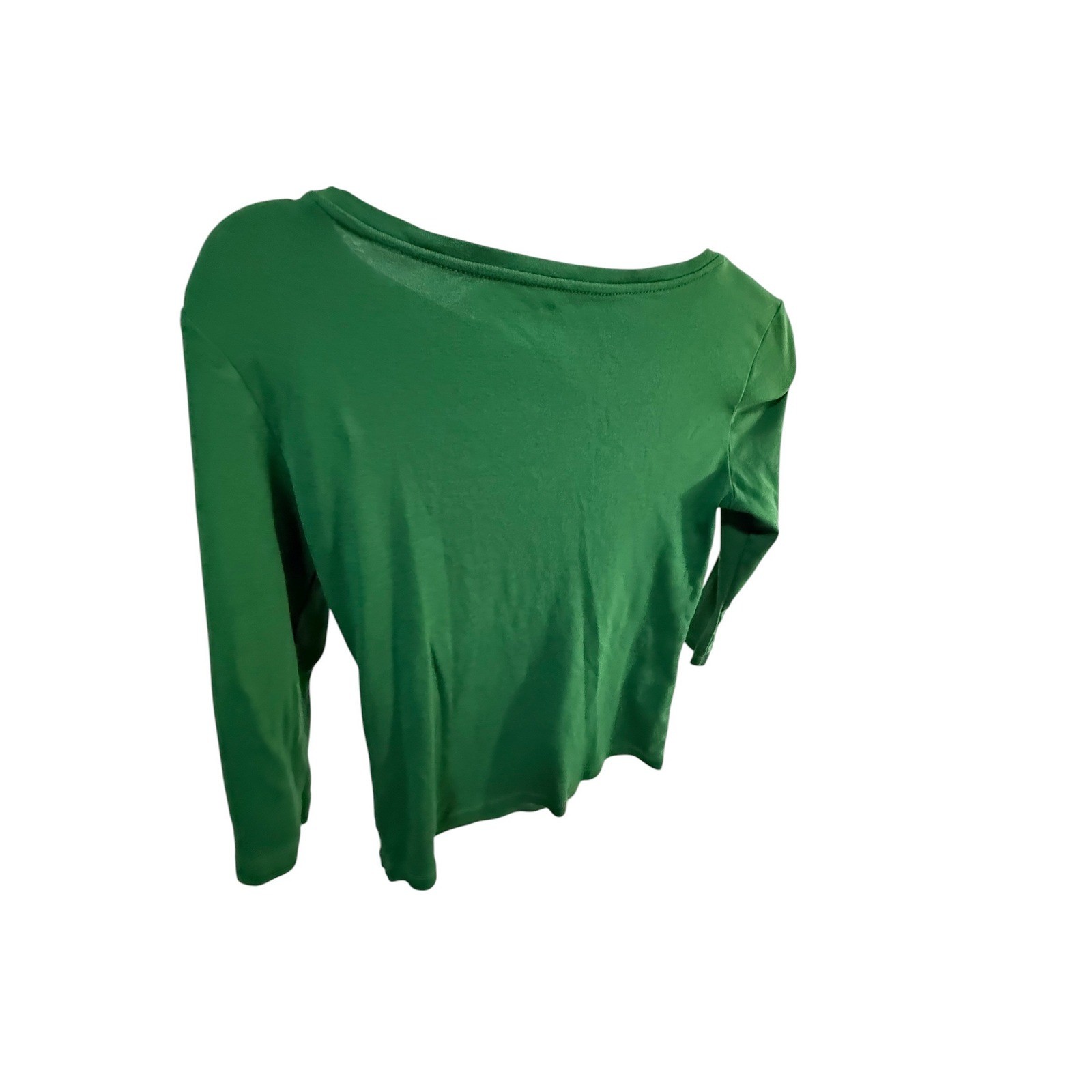 Talbots Green 100% Pima Cotton Boatneck 3/4 Sleeve Top Petites P Small