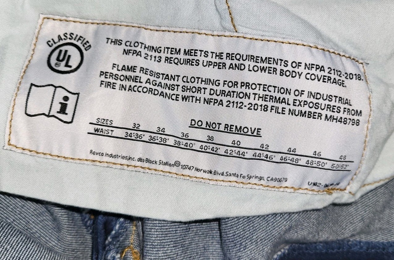 Black Stallion FR Jeans 34×34 Flame Resistant Stretch Denim Work Pants FD10-34P