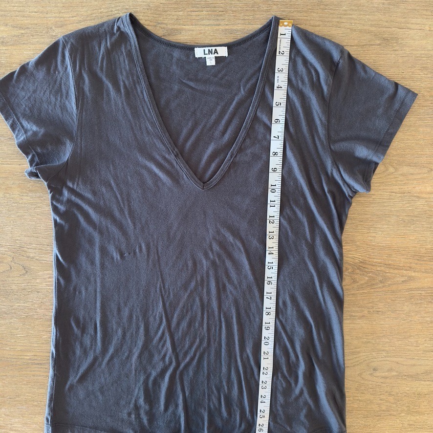 LNA Women’s Basic Dark Gray V-Neck 100% Cotton Short Sleeve Deep V T-Shirt-Sze L