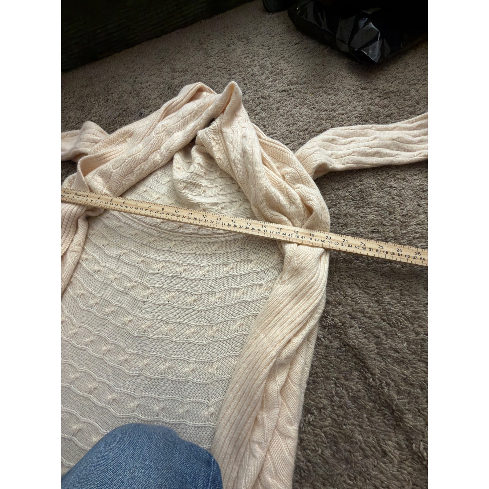 Ralph Lauren 100% Cashmere Cream Knit Open Front Cardigan Sweater Fisherman