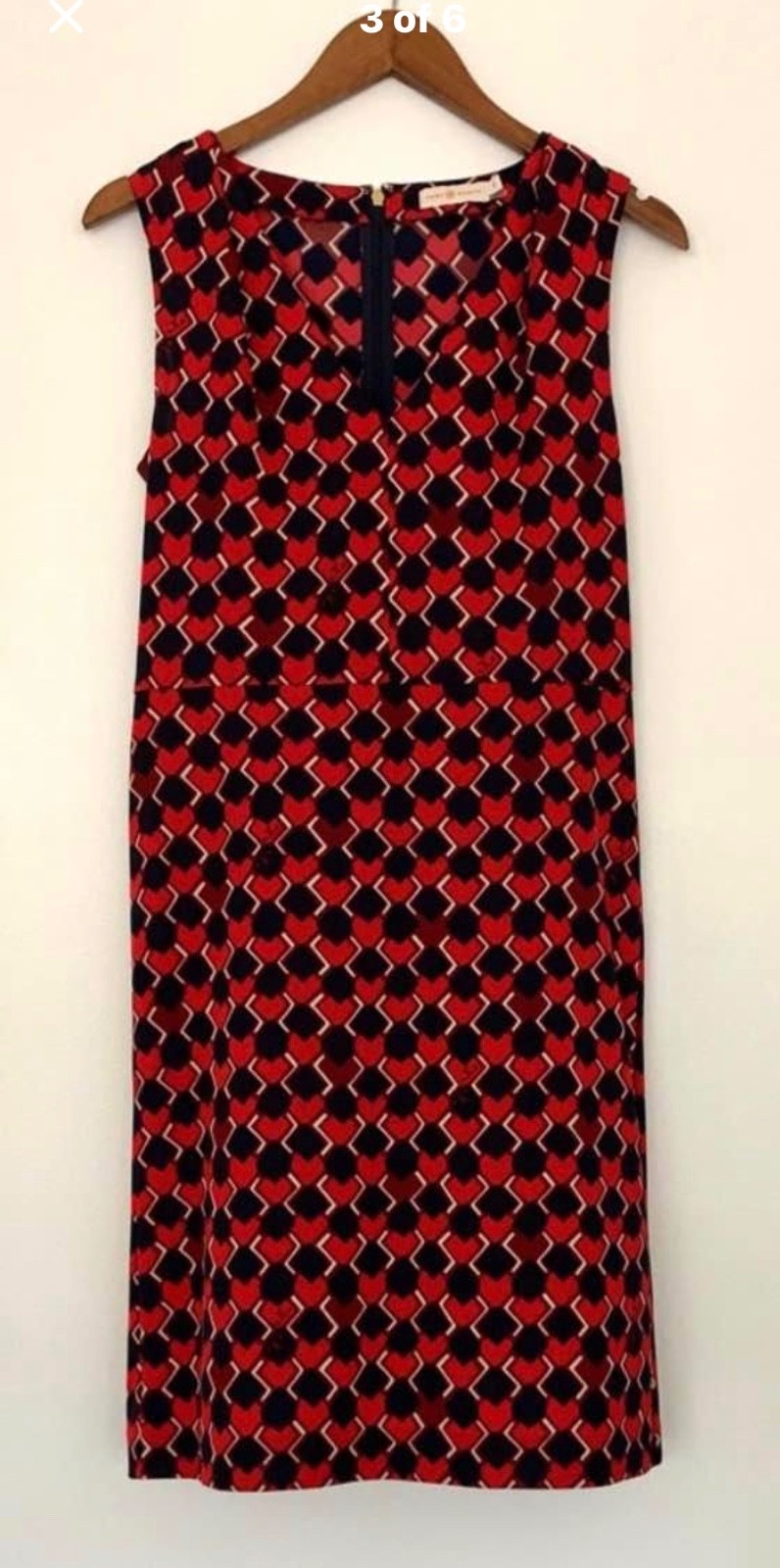 tory burch dress 8 red/navy poly blend. Sleeveless