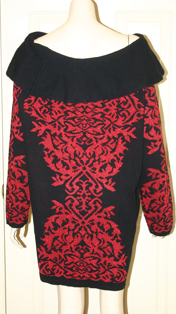 Carmen Marc Valvo Sweater Dress Tunic~REDUCED~Black/Red Lurex SZ X NWOT~FREE H